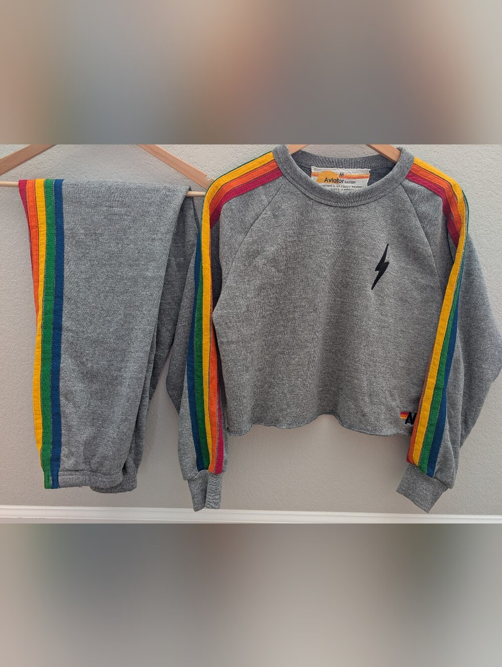 Aviator Nation 5 Stripe, Split Size Set (Crop Crew And Sweatpants)